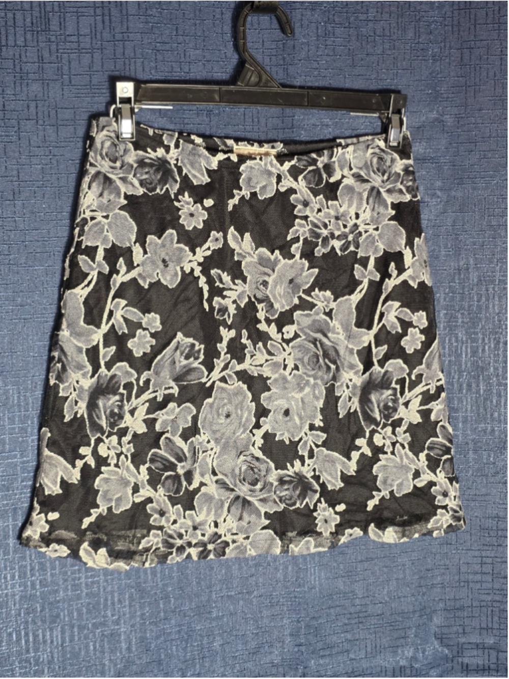 Women's Divine Floral Mini Skirt Black White Size M vintage lace cottagecore